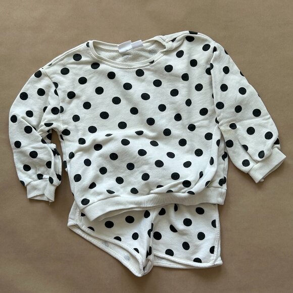 Zara Black & White Polka Dot Shorts & Sweatshirt Set | 3-4Y - Picture 1 of 8